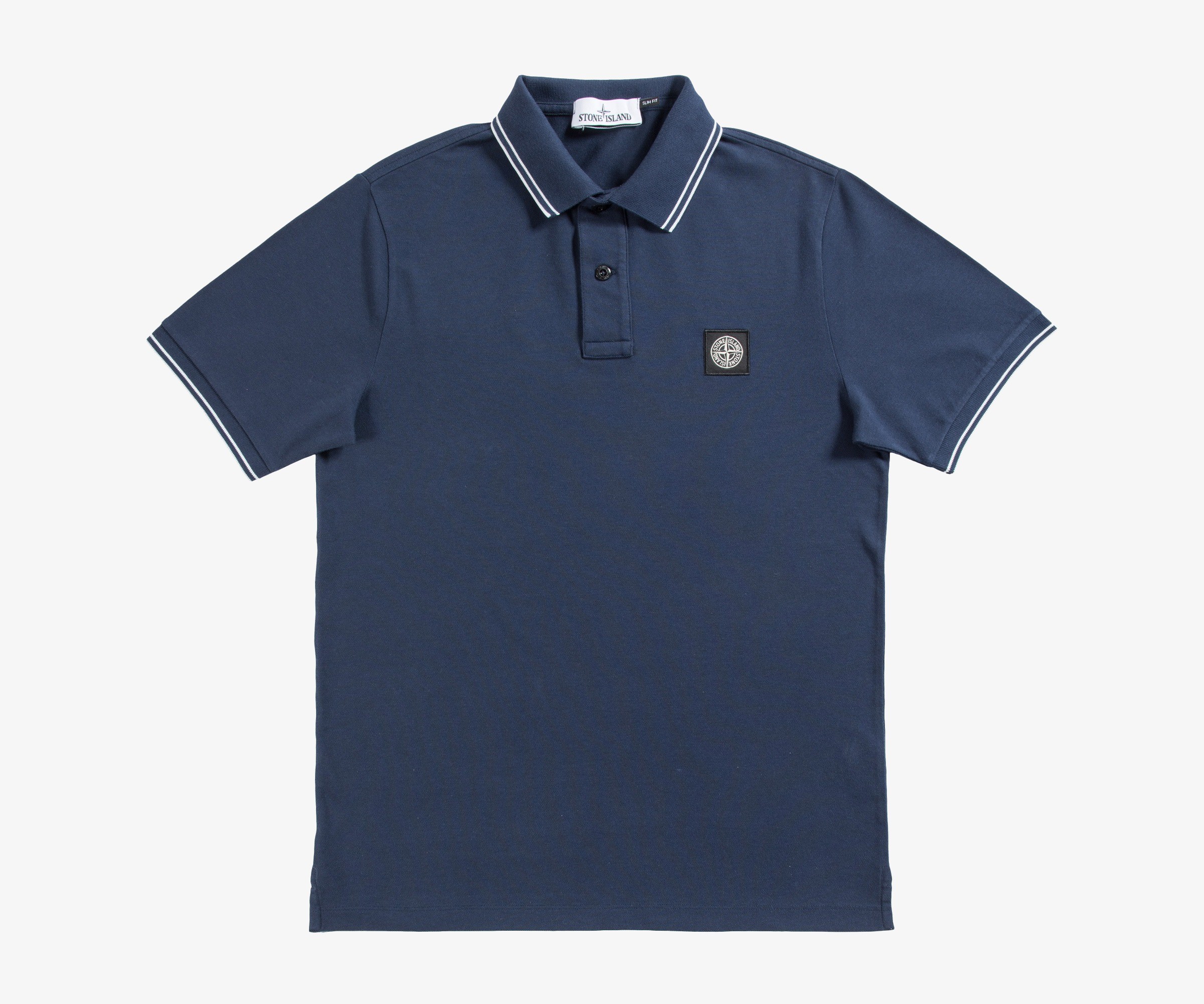 Stone Island Slim Fit 2-Button Polo With Collar & Cuff Trim Navy