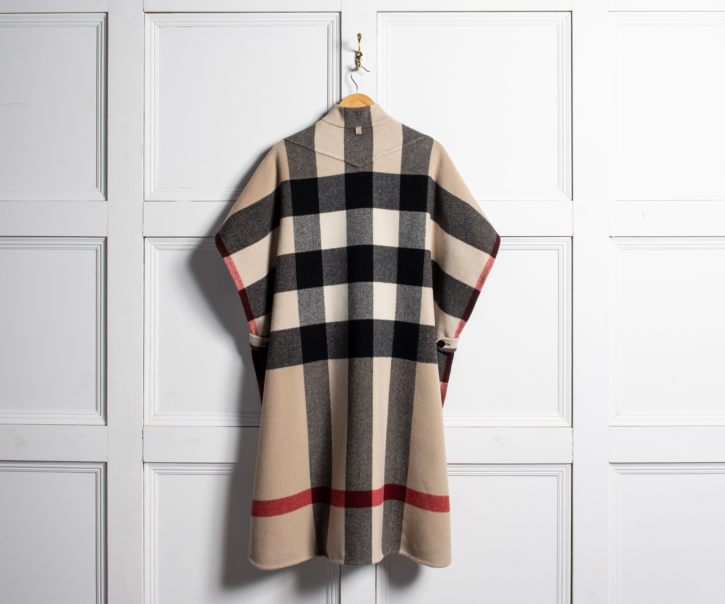 Burberry Reversible Check Wool Blend Poncho Camel