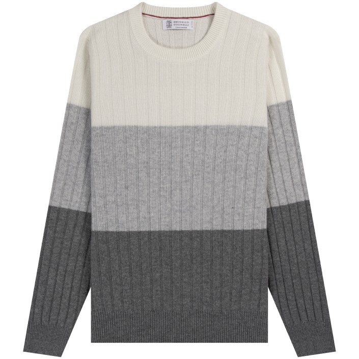 BRUNELLO CUCINELLI 'Panelled' Cashmere Crewneck Knit Cream