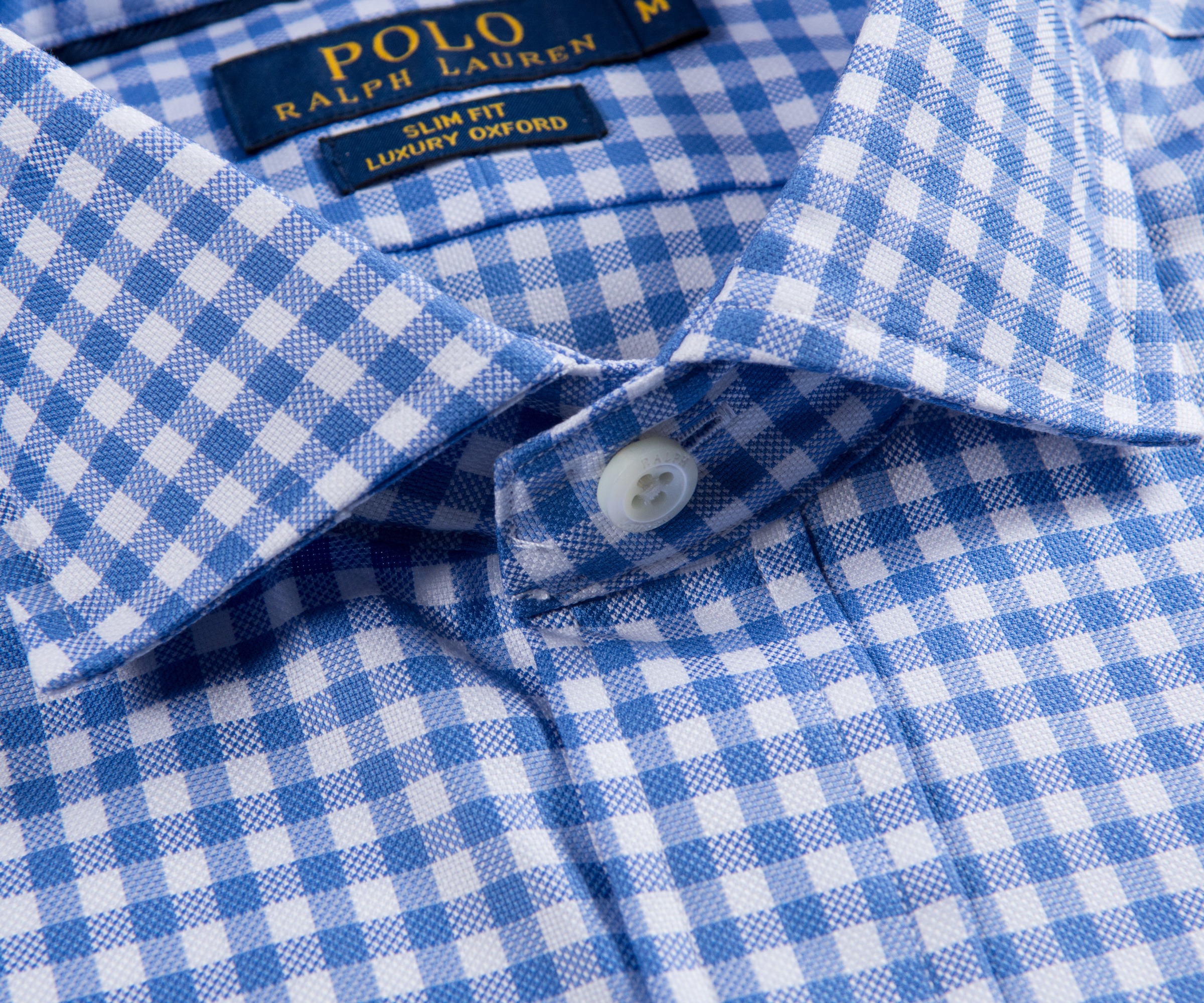Polo Ralph Lauren Slim Fit Luxury Oxford Gingham Check Shirt Blue & White