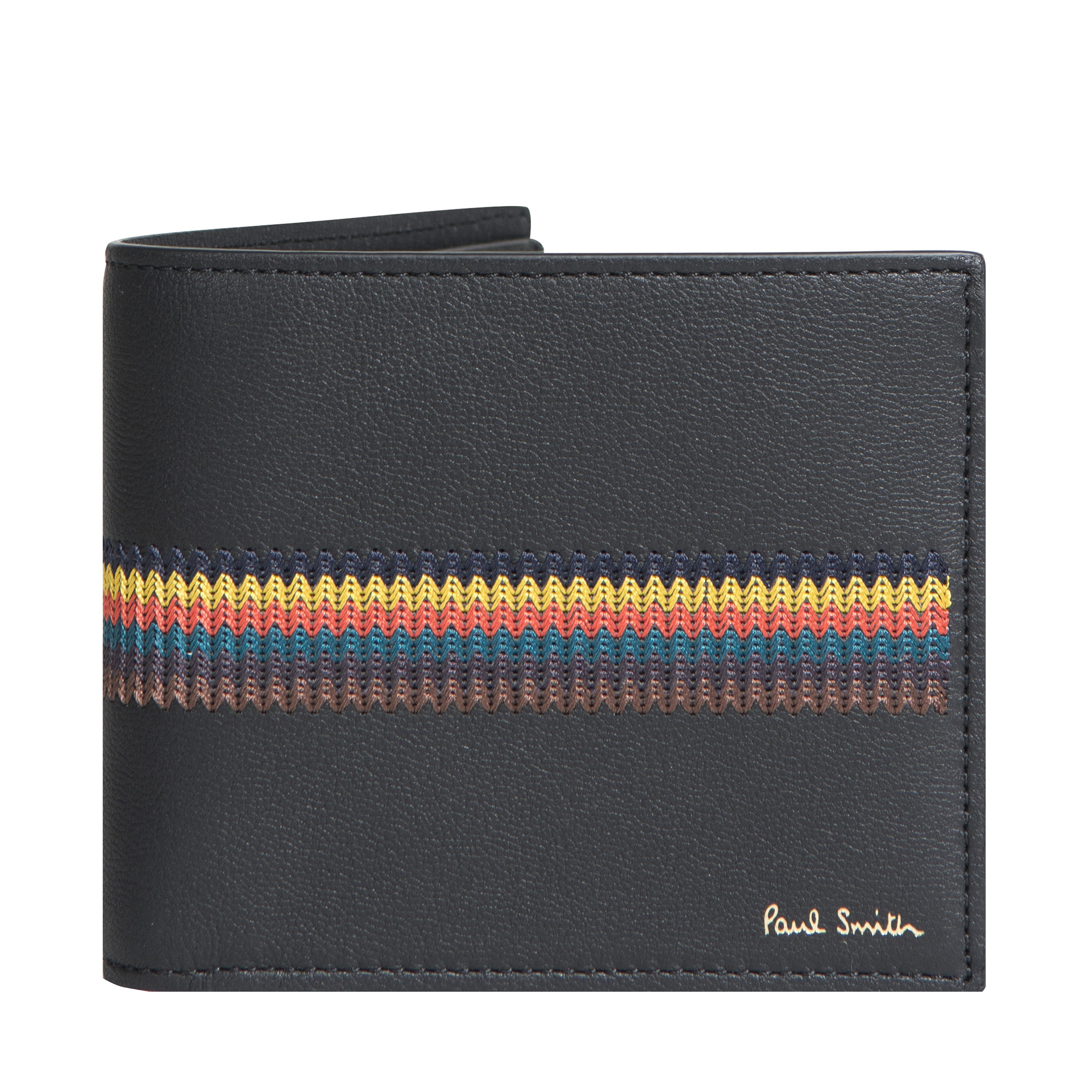 Paul Smith Leather Coin Wallet With 'Bright Stripe' Black